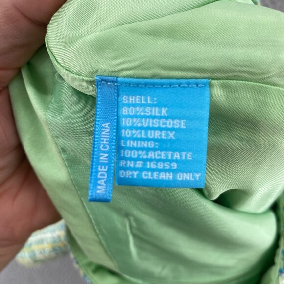 J McLaughlin Skirt Womens 8 Green Blue Tweed Silk Shimmer Fringe Mini Everyday - Picture 8 of 10